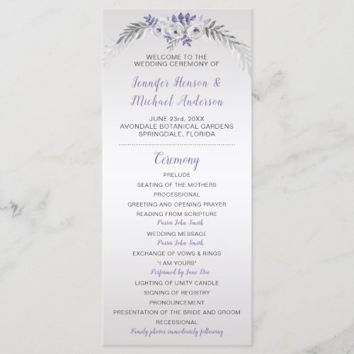 V2 Purple Gray Silver Floral Wedding Program