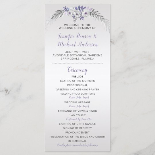 V#2 Purple Gray Silver Floral Wedding Program | Zazzle.com