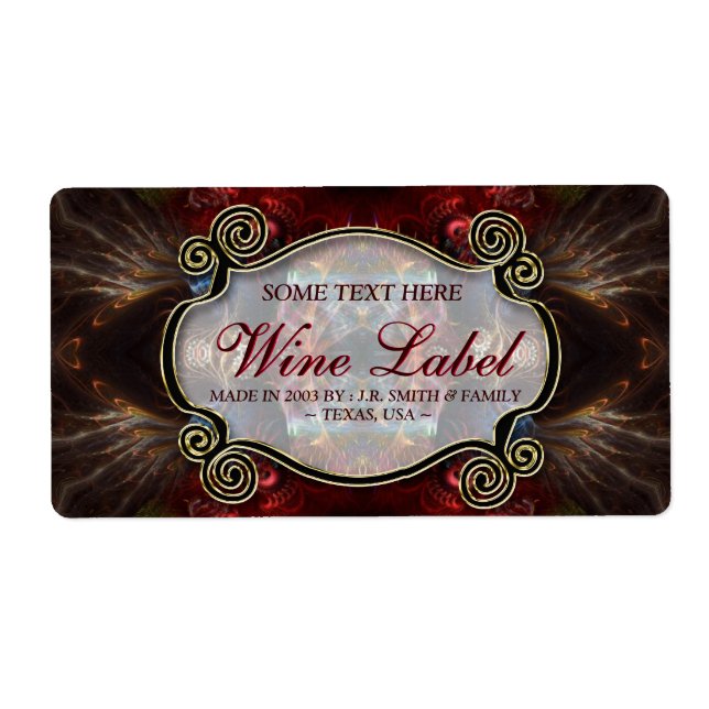 v.4 Medieval Fractals Gold Black & Red Wine Labels (Front)
