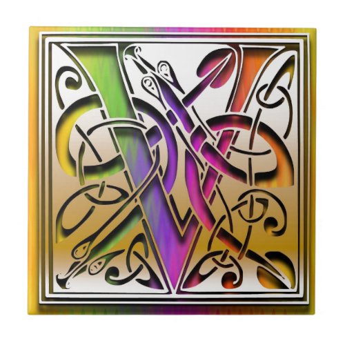 V Celtic Rainbow Custom Monogram Tile