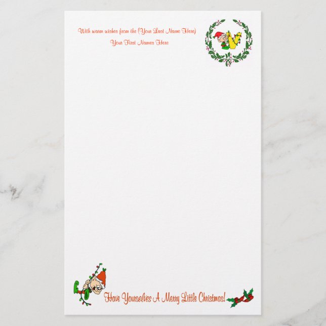 V - CHRISTMAS ELF MONOGRAM STATIONERY (Front)