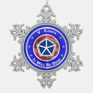 V Corps Christmas Keepsake Snowflake Pewter Christmas Ornament