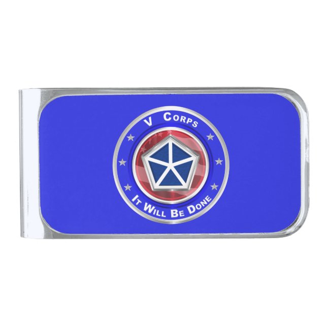 V Corps Veteran Silver Finish Money Clip (Front)