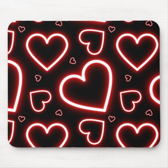 V-Day Red Neon Hearts Mouse Pad (Front)