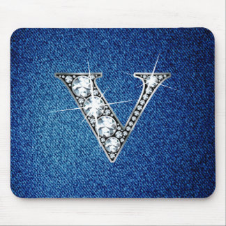 V Faux-"Diamond Bling" on Denim Mousepad