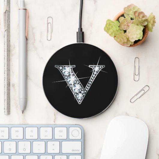 V Faux-"Diamond Bling" Wireless Charger (Desk)