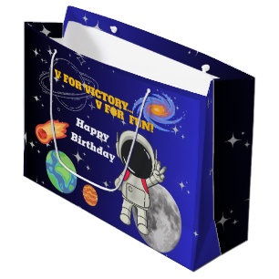 V For Victory V For Fun Astronaut Boy Birthday Large Gift Bag