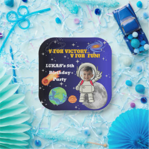  V For Victory V For Fun Astronaut Boy Birthday  Paper Plates