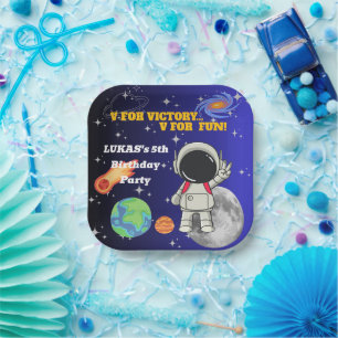  V For Victory V For Fun Astronaut Boy Birthday  Paper Plates