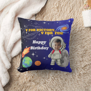 V For Victory V For Fun Astronaut Boy Birthday Throw Pillow