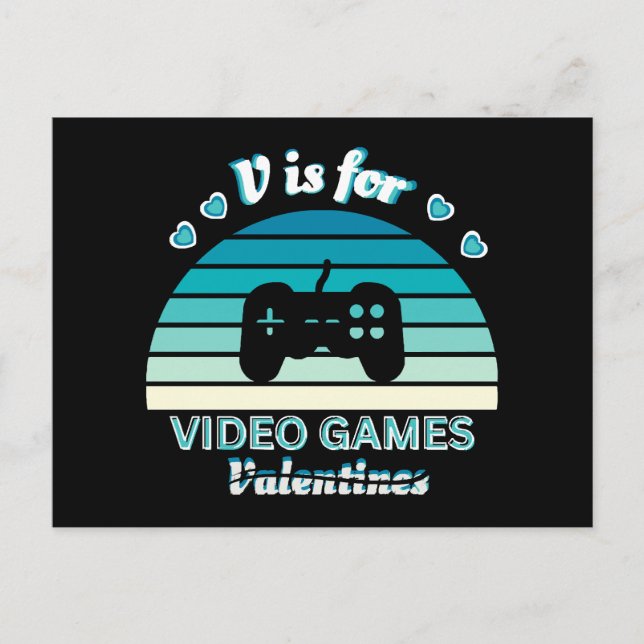V for Video Games Not Valentines - Funny Retro Col Holiday Postcard (Front)