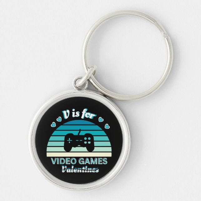 V for Video Games Not Valentines - Funny Retro Col Keychain (Front)