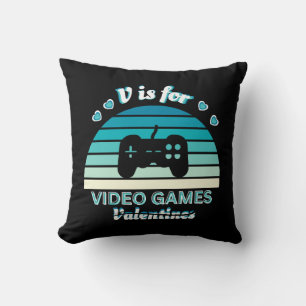 V for Video Games Not Valentines - Funny Retro Col Throw Pillow