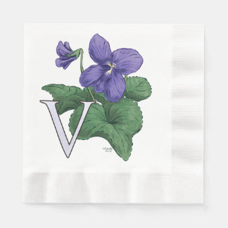 V for Violet Floral Monogram Paper Napkins
