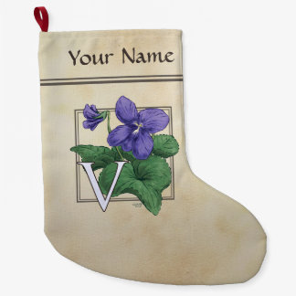V for Violet Flower Alphabet Monogram Large Christmas Stocking