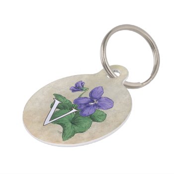V For Violet Flower Alphabet Monogram Pet Id Tag by critterwings at Zazzle