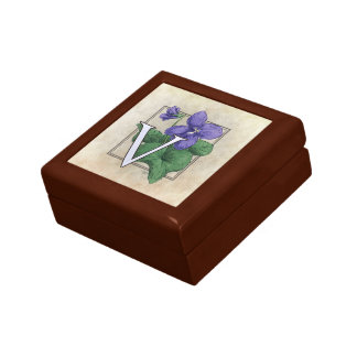 V for Violet Flower Monogram Jewelry Box