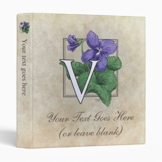 V for Violet Flower Monogram Small Binder