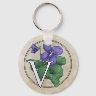 V for Violets Flower Monogram Keychain