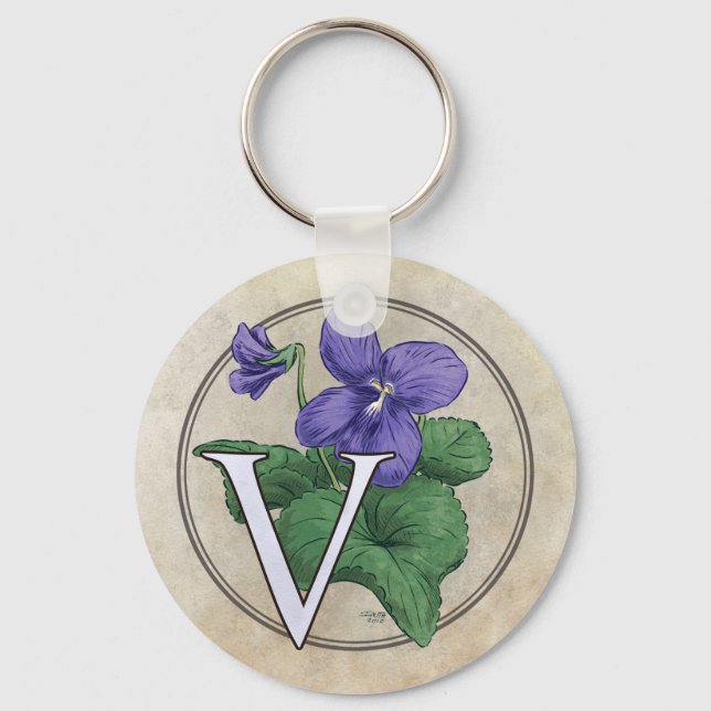 V for Violets Flower Monogram Keychain (Front)