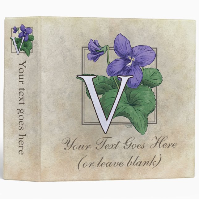 V for Violets Flower Monogram Large Binder (Front/Spine)