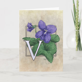 V for Violets Flower Monogram Note Card
