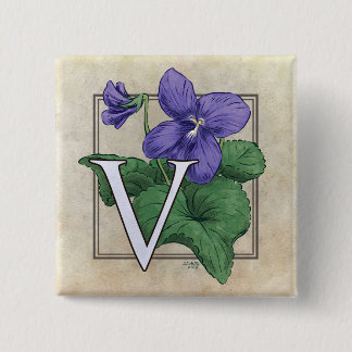 V for Violets Flower Monogram Pinback Button