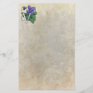 V for Violets Flower Monogram Stationery