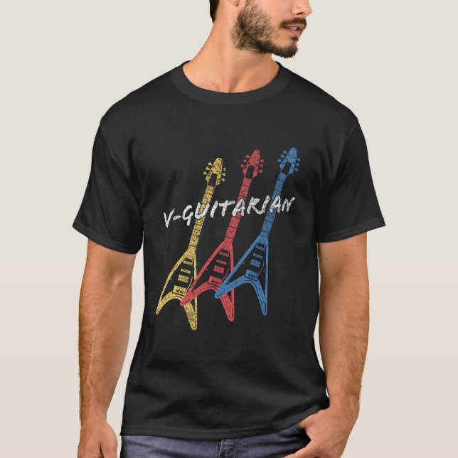 V-Guitarian Stacked Flying V Guitar Guitarist T-Shirt (Front)