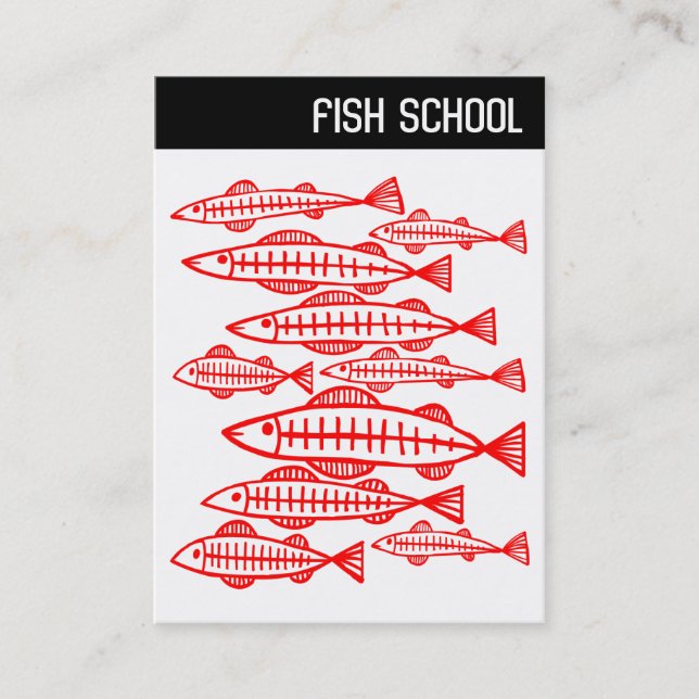 V Header - FISH SCHOOL - Red Business Card (Front)