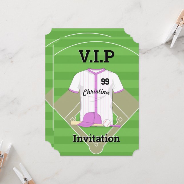 V.I.P Baseball Birthday pink Invitation (Front/Back In Situ)