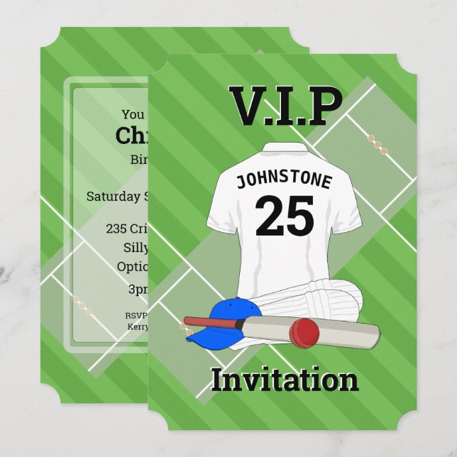 V.I.P Cricket Birthday Party Invitation (Front/Back)