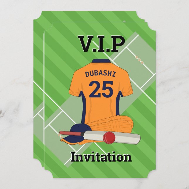 V.I.P Cricket (orange) Birthday Party Invitation (Front/Back)
