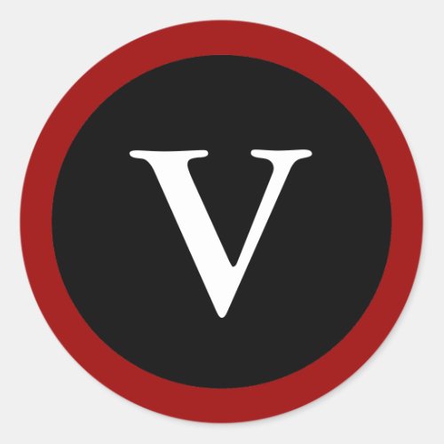 V  Initial V Letter V Red White  Black Stickers