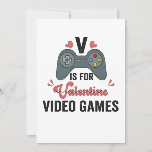 V Is For Valentine Funny Video Games Lovers Thank You Card