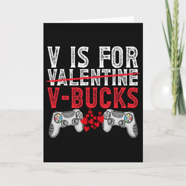 V Is For Valentine V-bucks Funny Video Games  Card (Front)