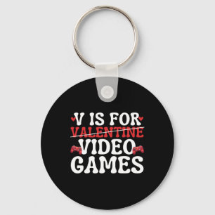 V Is For Video Games Funny Anti Valentines Day Gam Keychain