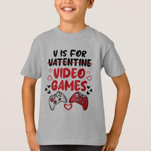 V Is For Video Games Funny Valentines Day Gamer T_Shirt