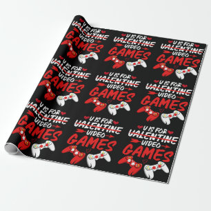 V Is For Video Games Funny Valentines Day Gamer Wrapping Paper
