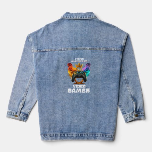 V Is For Video Games _ Valentines Day Denim Jacket