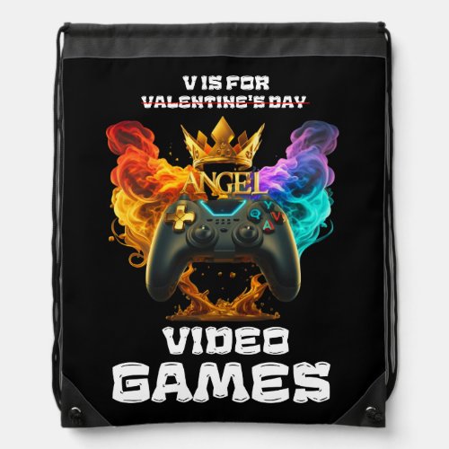 V Is For Video Games _ Valentines Day Drawstring Bag