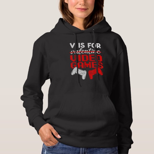 V Is For Video Games Valentines Day Gamer Boys Kid Hoodie (Front)