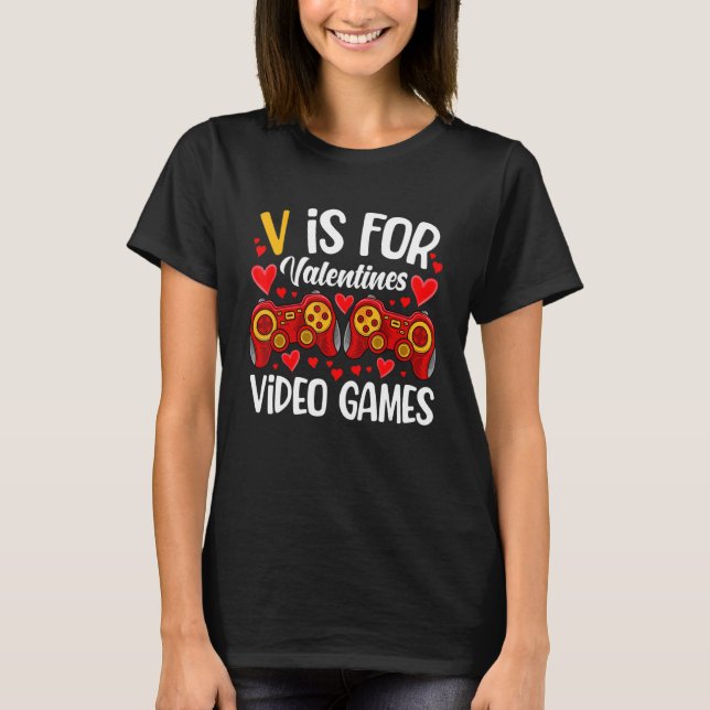 V Is For Video Games Valentines Day Gamer Men Teen T-Shirt (Front)