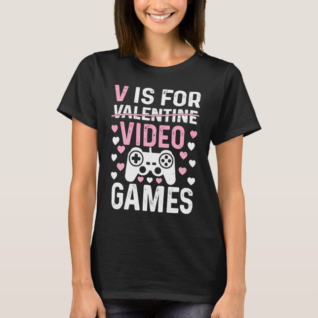 V is for Video Games Valentines Day  Gamer Mens Bo T-Shirt (Front)