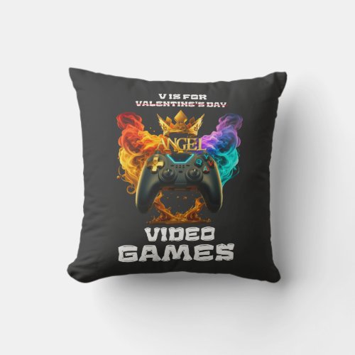 V Is For Video Games _ Valentines Day Throw Pillow
