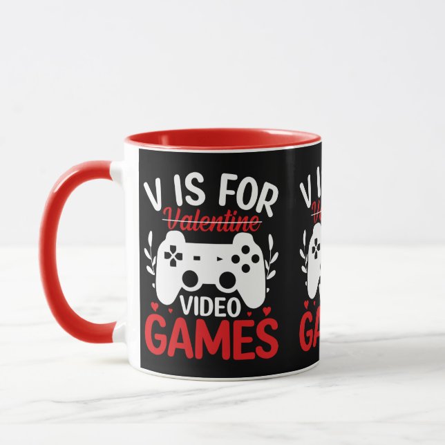 V is for Video Games with Valentine Crossed Out Mug (Left)