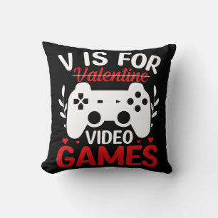 V is for Video Games with Valentine Crossed Out Throw Pillow