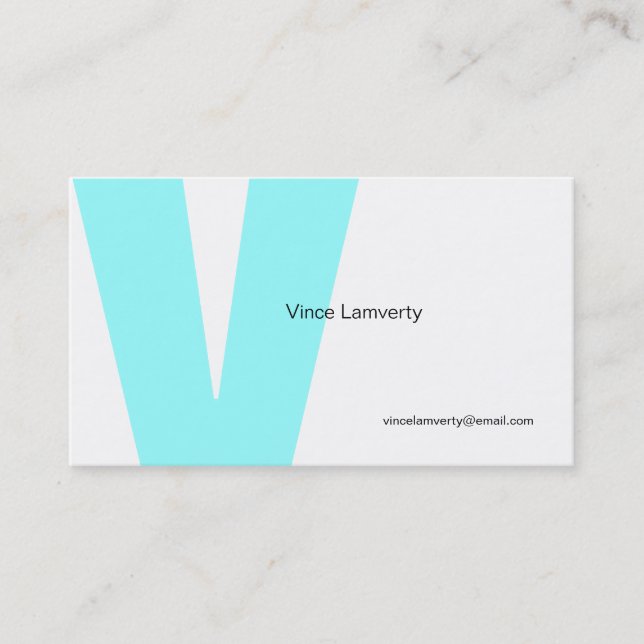V Letter Alphabet Business Card White Blue (Front)