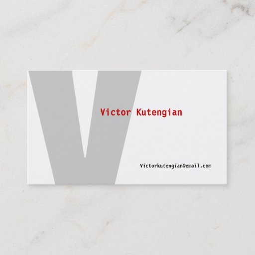 Customizable V Letter Alphabet Business Card White Grey