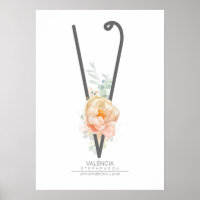 V Letter Monogram Blush Peach Floral Home Decor